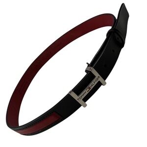 Tommy Hilfiger Womens Black Red White Leather Belt H Logo Buckle Size S